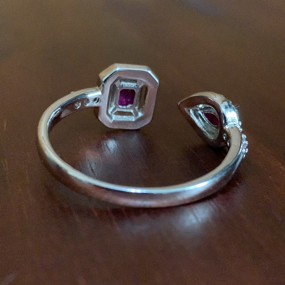 Bomb Party silver tone red/purple stone adjustable ring - Picture 3 of 6